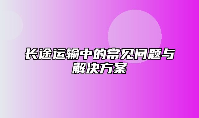 长途运输中的常见问题与解决方案