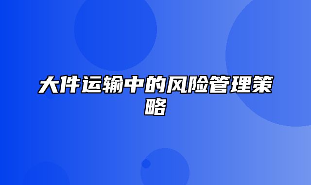 大件运输中的风险管理策略