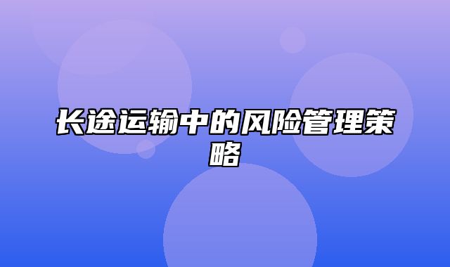 长途运输中的风险管理策略