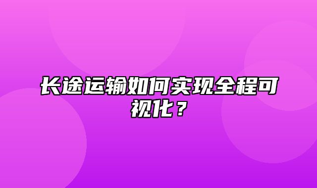 长途运输如何实现全程可视化？