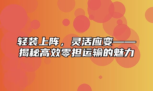 轻装上阵，灵活应变——揭秘高效零担运输的魅力