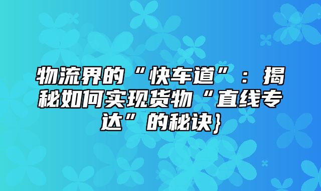 物流界的“快车道”：揭秘如何实现货物“直线专达”的秘诀}