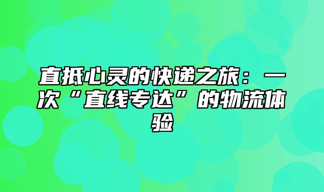 直抵心灵的快递之旅：一次“直线专达”的物流体验