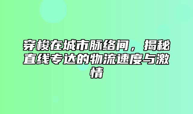 穿梭在城市脉络间，揭秘直线专达的物流速度与激情