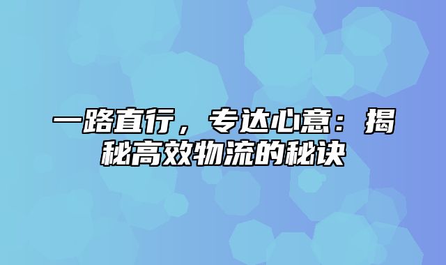 一路直行，专达心意：揭秘高效物流的秘诀