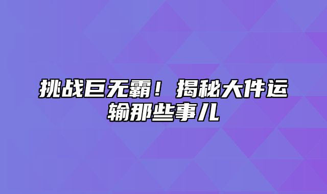 挑战巨无霸！揭秘大件运输那些事儿