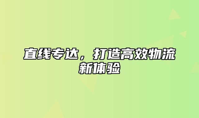 直线专达，打造高效物流新体验