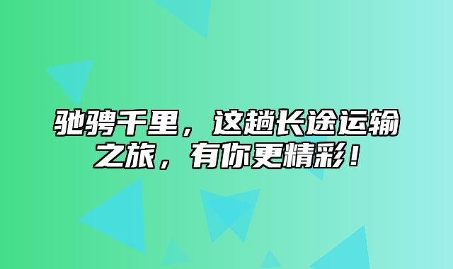 驰骋千里，这趟长途运输之旅，有你更精彩！