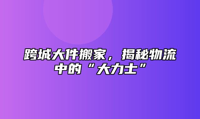 跨城大件搬家，揭秘物流中的“大力士”