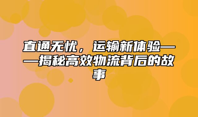 直通无忧，运输新体验——揭秘高效物流背后的故事