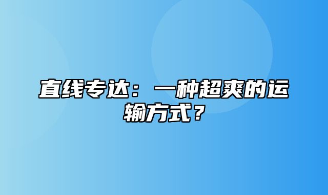 直线专达：一种超爽的运输方式？