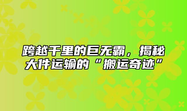 跨越千里的巨无霸，揭秘大件运输的“搬运奇迹”