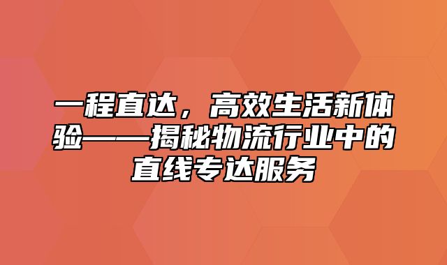 一程直达，高效生活新体验——揭秘物流行业中的直线专达服务