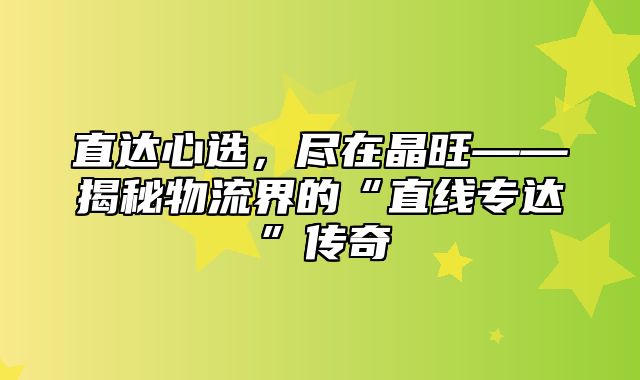 直达心选，尽在晶旺——揭秘物流界的“直线专达”传奇