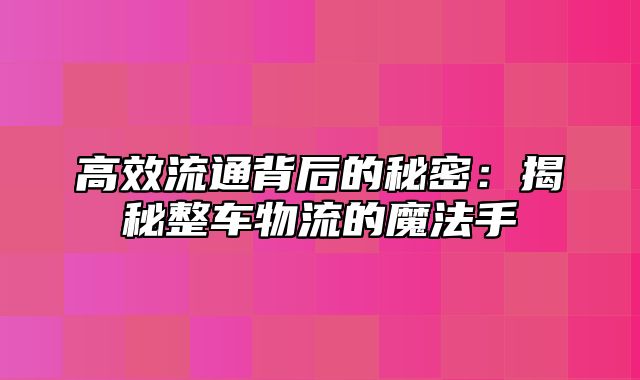 高效流通背后的秘密：揭秘整车物流的魔法手