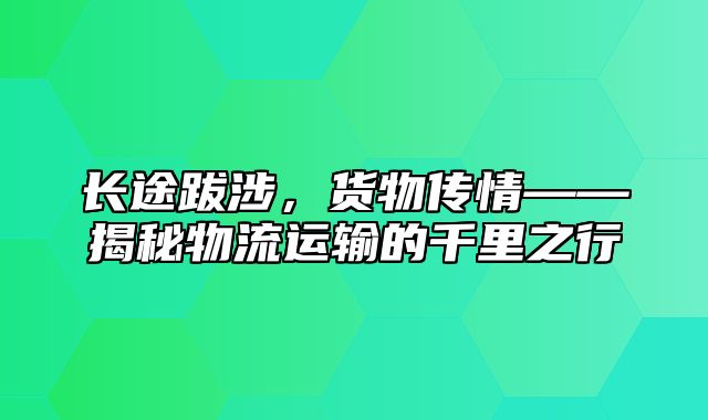 长途跋涉，货物传情——揭秘物流运输的千里之行