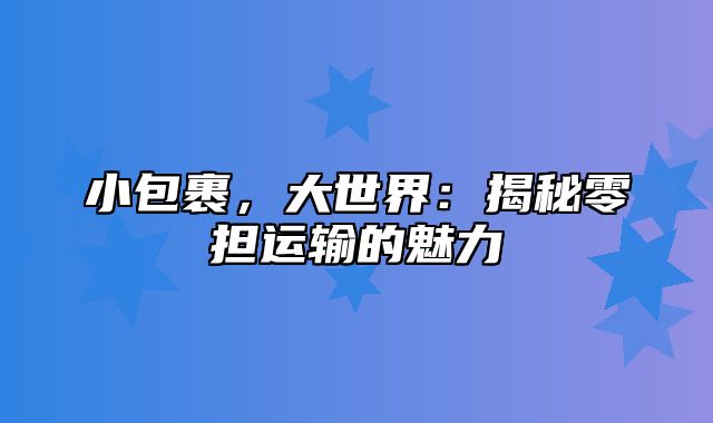 小包裹，大世界：揭秘零担运输的魅力