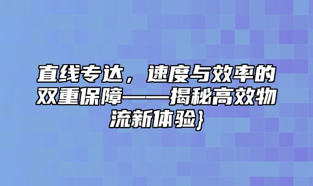 直线专达，速度与效率的双重保障——揭秘高效物流新体验}