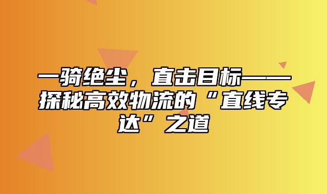 一骑绝尘，直击目标——探秘高效物流的“直线专达”之道