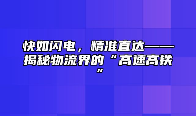 快如闪电，精准直达——揭秘物流界的“高速高铁”