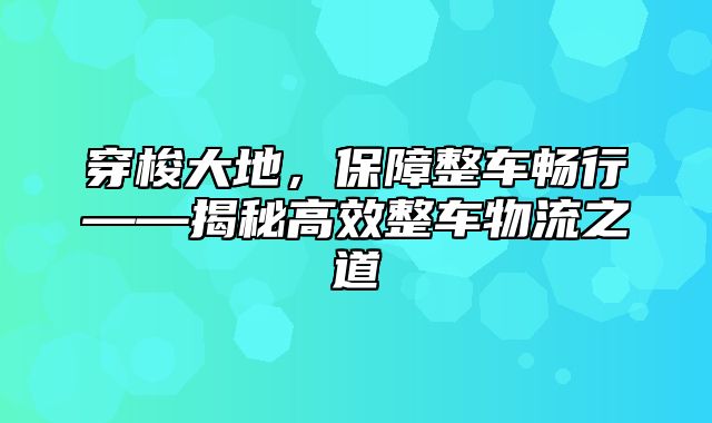 穿梭大地，保障整车畅行——揭秘高效整车物流之道