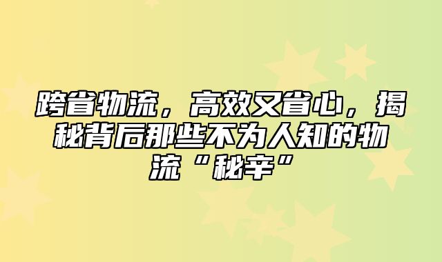 跨省物流，高效又省心，揭秘背后那些不为人知的物流“秘辛”