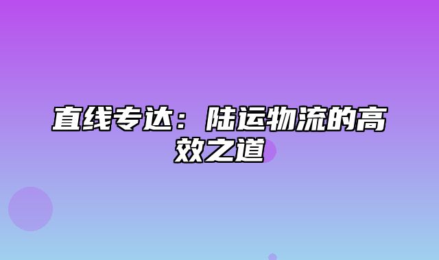 直线专达：陆运物流的高效之道