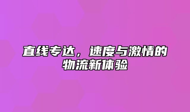 直线专达，速度与激情的物流新体验