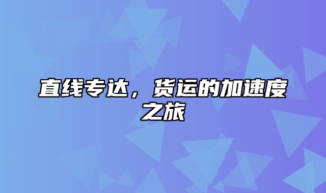 直线专达，货运的加速度之旅