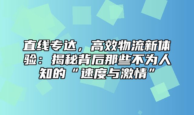 直线专达，高效物流新体验：揭秘背后那些不为人知的“速度与激情”