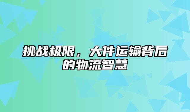 挑战极限，大件运输背后的物流智慧