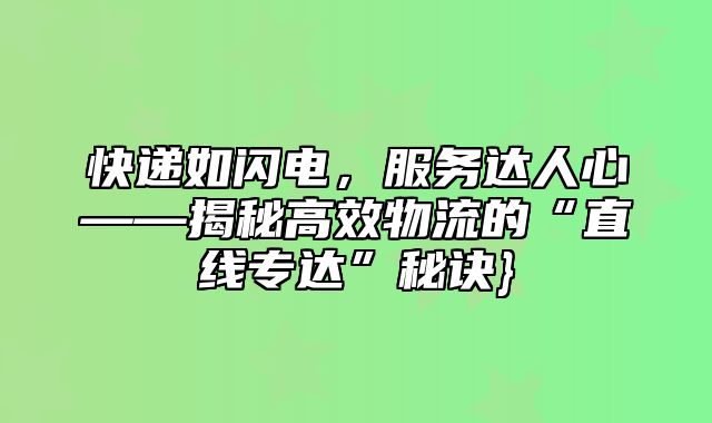 快递如闪电，服务达人心——揭秘高效物流的“直线专达”秘诀}