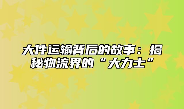 大件运输背后的故事：揭秘物流界的“大力士”