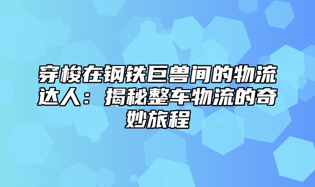 穿梭在钢铁巨兽间的物流达人：揭秘整车物流的奇妙旅程