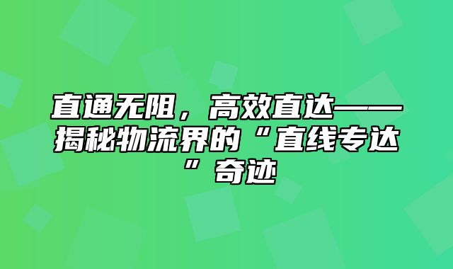 直通无阻，高效直达——揭秘物流界的“直线专达”奇迹