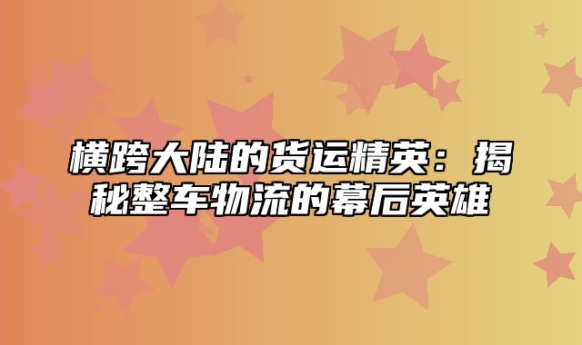 横跨大陆的货运精英：揭秘整车物流的幕后英雄