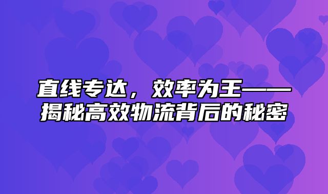 直线专达，效率为王——揭秘高效物流背后的秘密