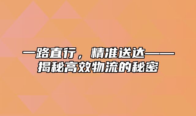 一路直行，精准送达——揭秘高效物流的秘密