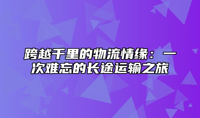 跨越千里的物流情缘：一次难忘的长途运输之旅