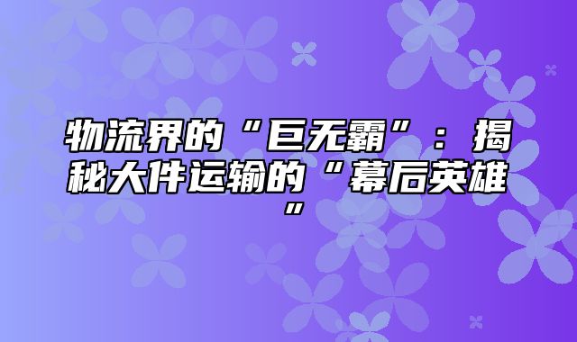 物流界的“巨无霸”：揭秘大件运输的“幕后英雄”