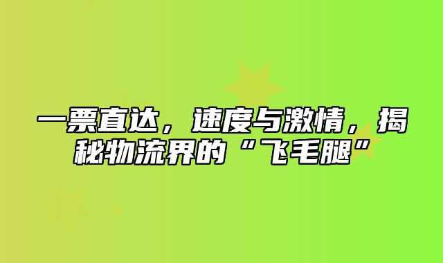 一票直达，速度与激情，揭秘物流界的“飞毛腿”