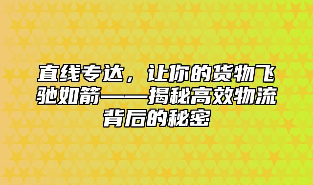 直线专达，让你的货物飞驰如箭——揭秘高效物流背后的秘密