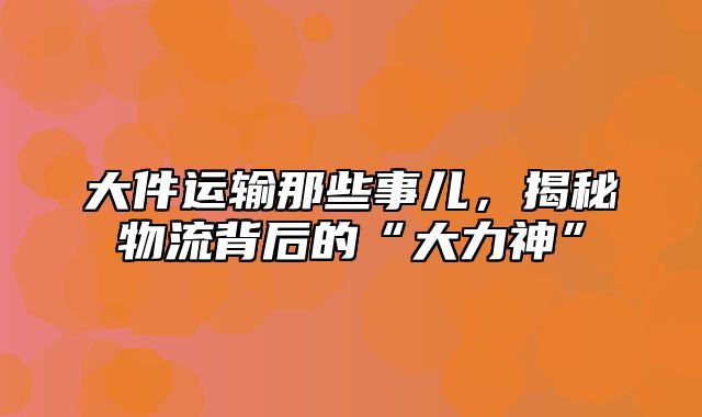 大件运输那些事儿，揭秘物流背后的“大力神”