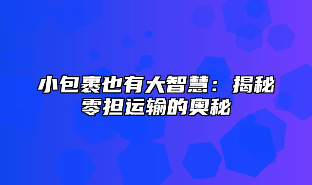 小包裹也有大智慧：揭秘零担运输的奥秘