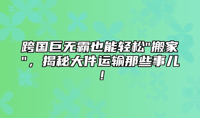 跨国巨无霸也能轻松