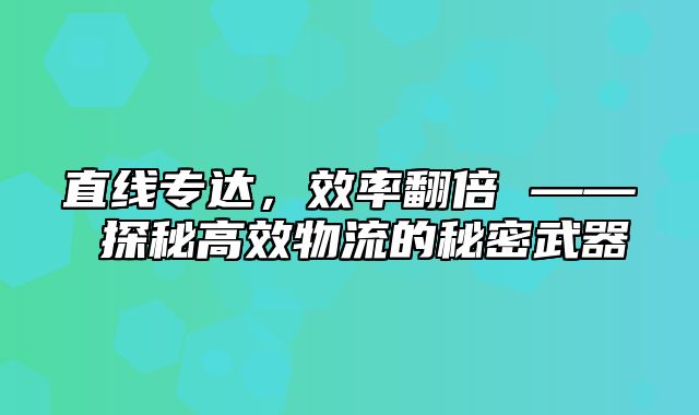 直线专达，效率翻倍 —— 探秘高效物流的秘密武器