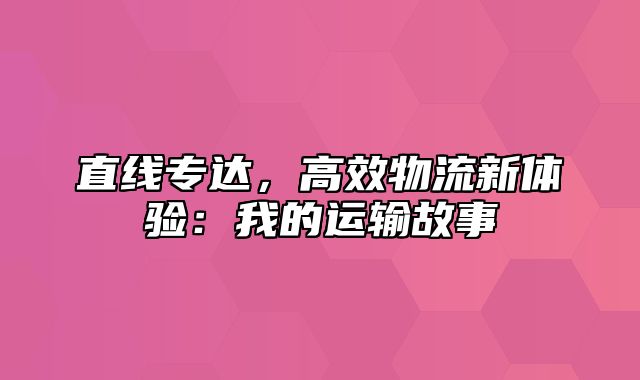 直线专达，高效物流新体验：我的运输故事