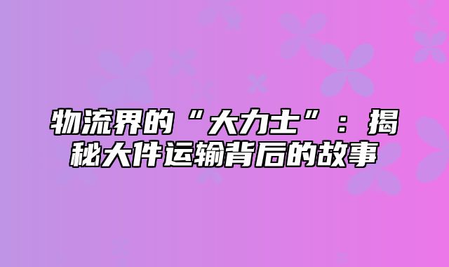 物流界的“大力士”：揭秘大件运输背后的故事