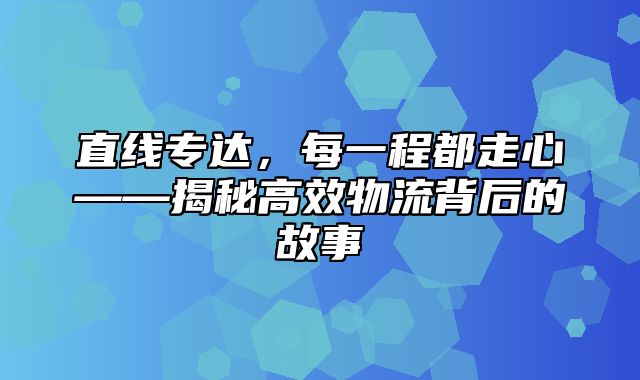 直线专达，每一程都走心——揭秘高效物流背后的故事