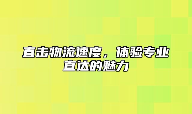 直击物流速度，体验专业直达的魅力